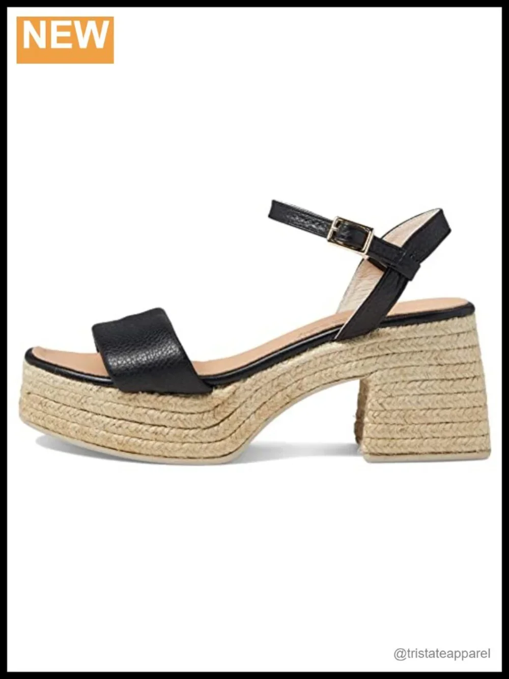 Leather Block Heel Sandals Adjustable Ankle Strap Jute Braid